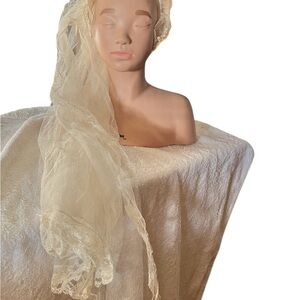 Antique Ivory Bridal Veil Lace Trim & Silklike Lily Of The Valley Headpiece